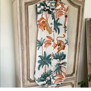 Tropical Sleeveless Shirt Dress